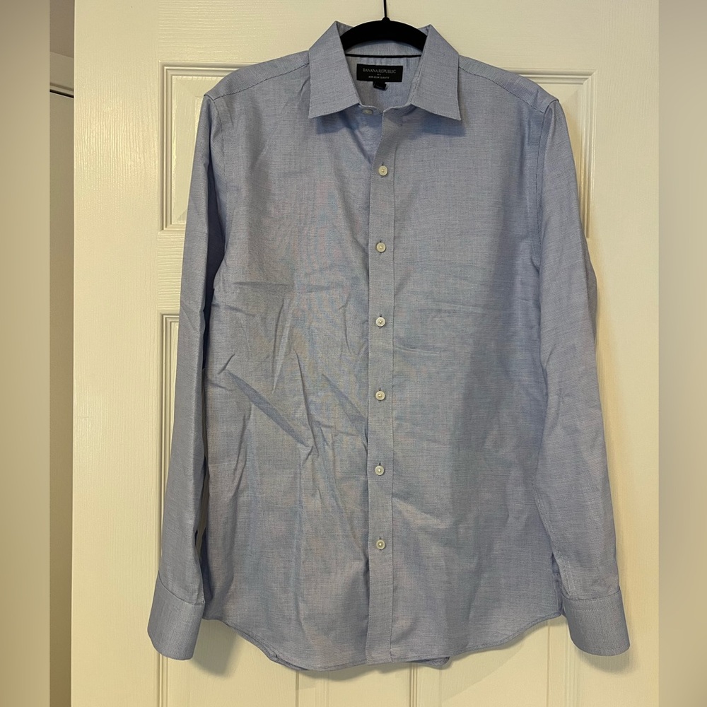 Banana Republic Blue Geometric Print Non-Iron Slim Fit Dress Shirt